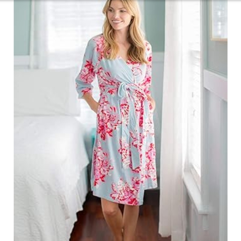 Gownies Women's Robe Post Surgical Recovery Robe Multiple Pockets Size S/M